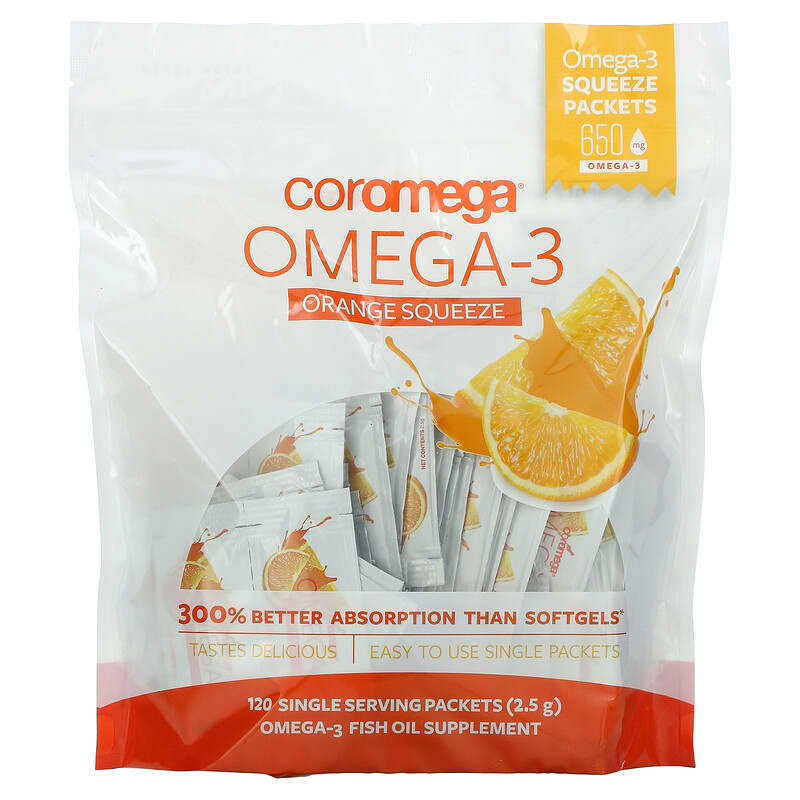 Coromega MAX High Concentrate Omega 3 Fish Oil, 2400mg Omega-3s with 3X  Better Absorption Than Softgels, 60 Single Serve Packets, Citrus Burst  Flavor; Anti Inflammatory Supplement with Vitamin D Citrus Burst 60